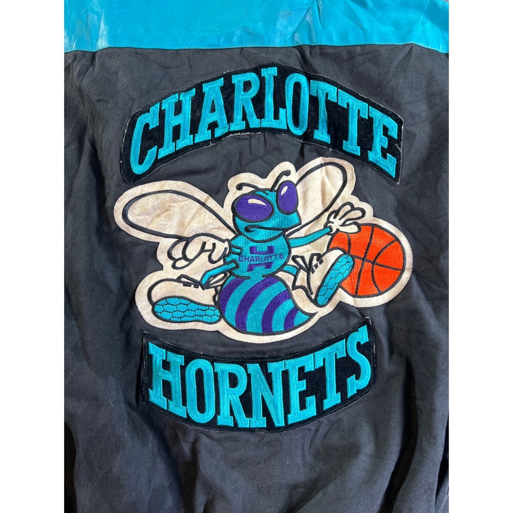 Vintage Jeff Hamilton Charlotte Hornets Leather 90s Varsity Jacket Mens XL Black - Picture 14 of 16